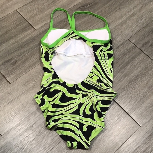 Nike Racing Black, Lime, White Swirl Print One Piece Swimsuit size 10 - Picture 3 of 7